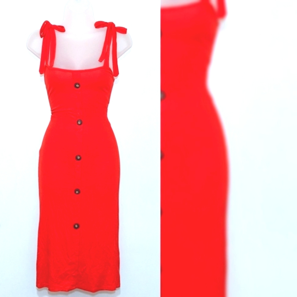 Mike + Molly | Contemporary | Midi Ribbed Dress | Tie Adjustable Straps | Chic